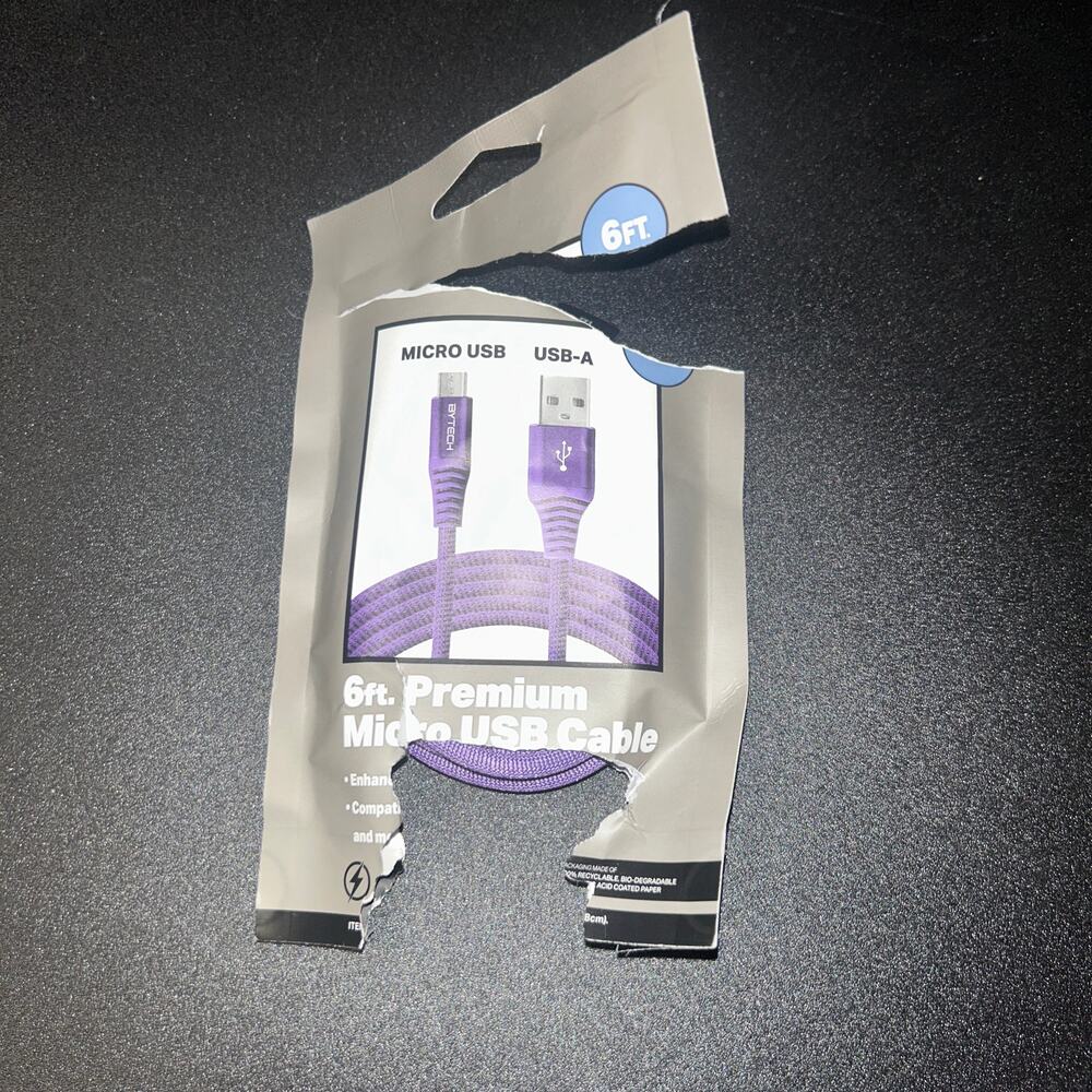 New Bytech Purple 6 Foot Premium Micro USB Cable
